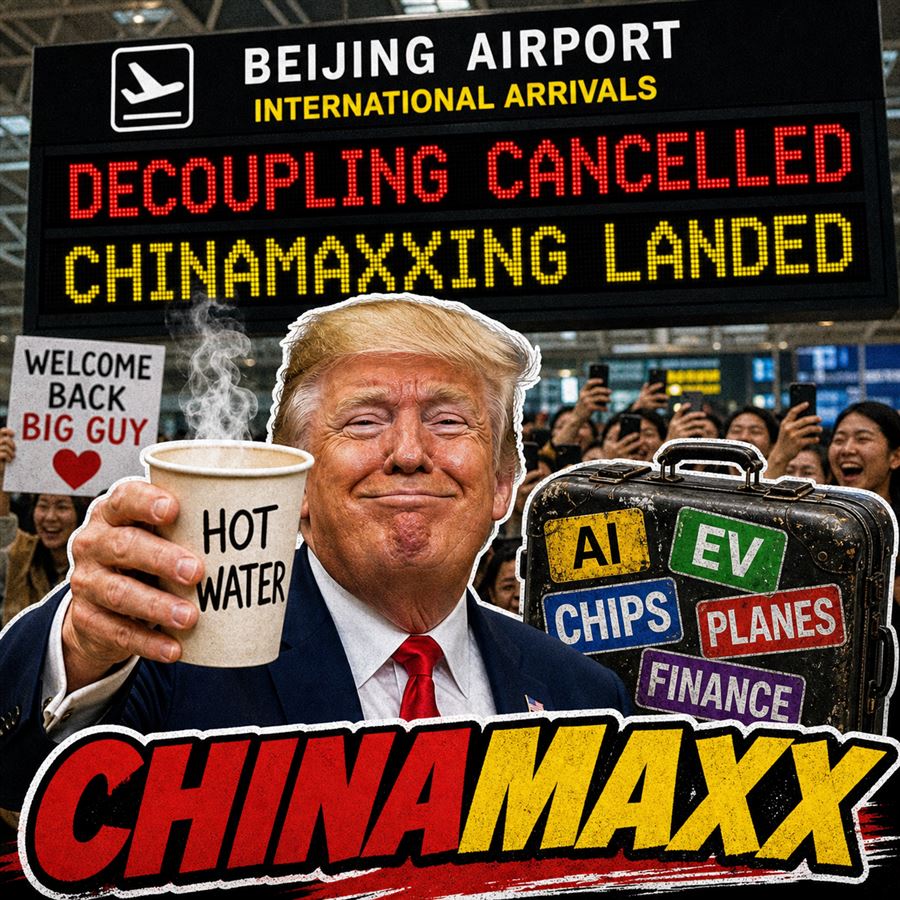 CHINAMAXX meme poster with hot water and cancelled decoupling board